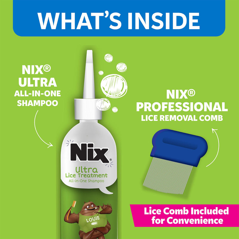 Nix Ultra Superlice Treatment, All-in-One Shampoo, 4 Fl Oz & Lice Removal Comb 4oz Shampoo