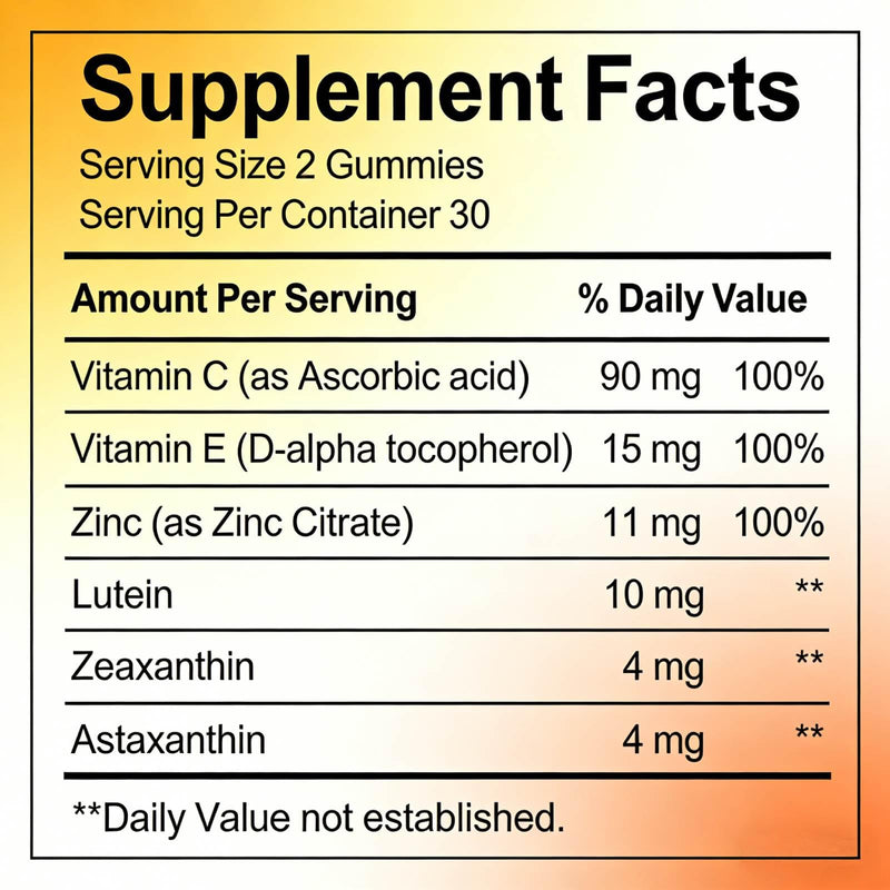 Lutein & Zeaxanthin Gummies for Adults - Eye Health Support with 20mg Lutein, 4mg Zeaxanthin, Vitamin A, C & E - Natural Flavored Chewable Gummies - 60 Count Dietary Supplement