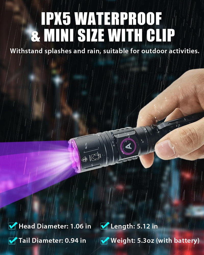 Eagou Diary UV Flashlights | 395nm 5W Black Light Flashlights | Mini Woods Lamp | Zoomable Ultraviolet Flashlight | Rechargeable Pet Urine Detector Light | Waterproof UV Flashlight for Pet Urine - BeesActive Australia