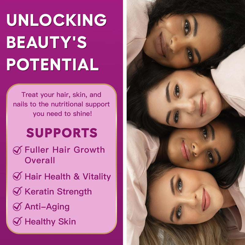 NATURE TARGET Biotin 10,000 mcg Hair Growth Vitamins 120 Veggie Capsules | With Collagen & Keratin, Fo-Ti, MSM, Zinc & B Vitamins; Supports Thicker, Stronger Hair, Skin & Nails 120 Count (Pack of 1)