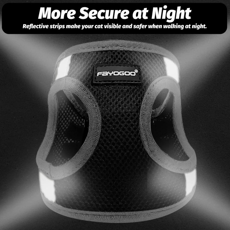 FAYOGOO Cat Harness Cat Leash Harness for Cats, Cat Harness with Leash Escape-Proof Adjustable Cat Harness Controlling Breathable Cat Leash with Reflective Strips Black M (Pack of 1) - BeesActive Australia