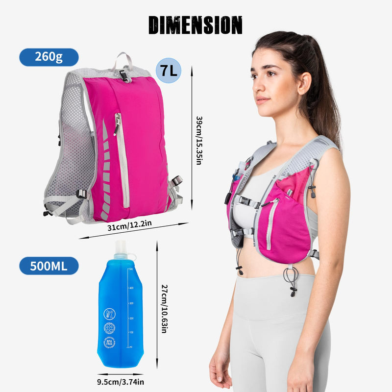 NONSAR Running Vest for Men Women, Running Vest Backpack, Lightweight Pack with 500ml Soft Flask, Adjustable Chest Straps and Reflective Running Hydration Vest for Running Hiking Cycling Camping Pink