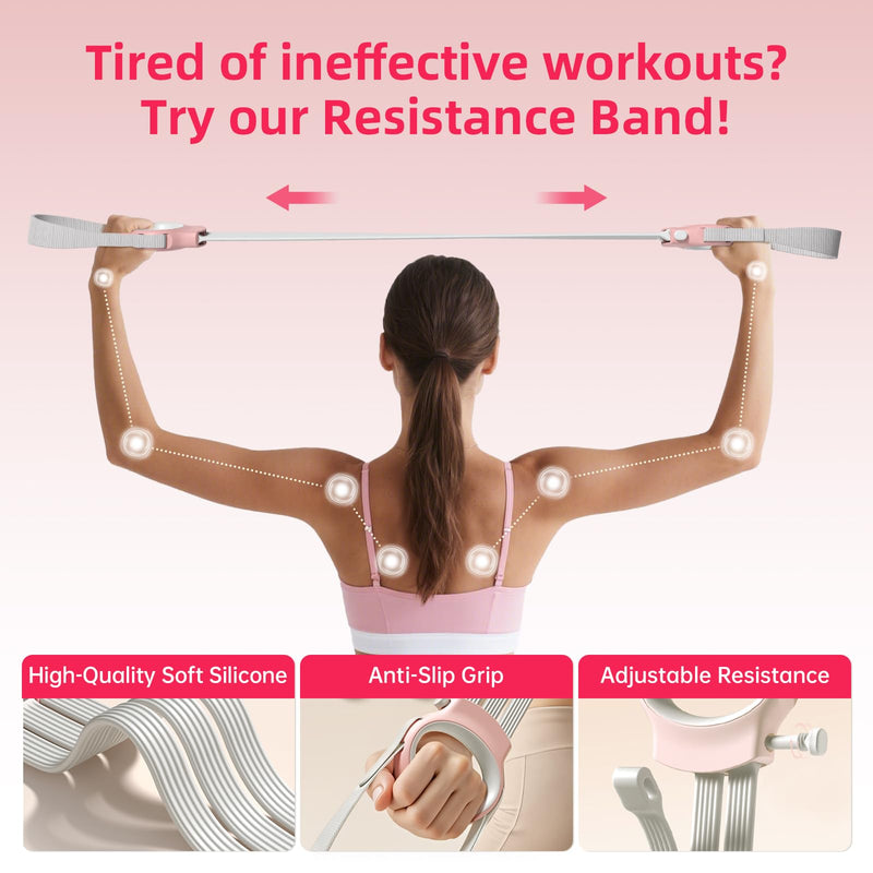 Figure 8 Fitness Resistance Bands with Handles, 20-60lb Adjustable Elastic Excercise Band, Non-Slip Fabric Silicone Bands for Strength Stretch Flexibility Training Arms Back Shoulder Chest Legs Power Pink - BeesActive Australia