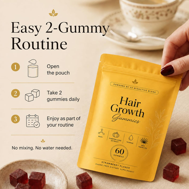 Hair Growth Vitamins for Women and Men, Biotin-Free Formula, 60 Count (1pc) | Hair Health Gummies With Pumpkin Seed Extract, Taurine, Saw Palmetto And Ashwagandha
