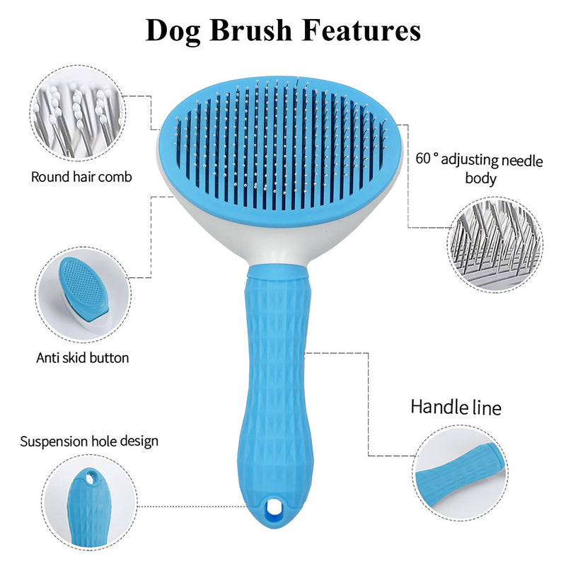 Dog Brush Cat Brush, Dog Grooming Brush for Shredding with Cleaning Button, Pet Self Cleaning Slicker Brush for Removing Loose Fur, Undercoat, Mats Tangled Hair, Massage Tools for Dog, Blue - BeesActive Australia