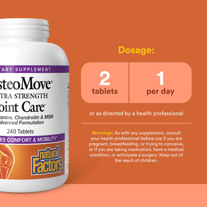 Natural Factors, OsteoMove Joint Care, Extra Strength Support for Joint and Bone Health, Non-GMO, 240 tablets (120 servings) 240 Count (Pack of 1)