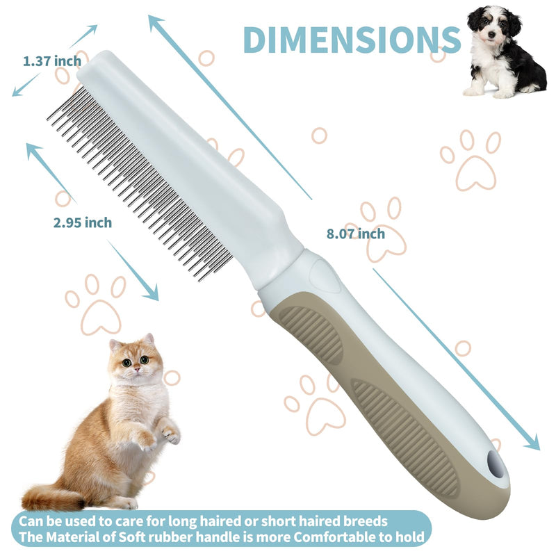 Ropo Pet Grooming Comb for Dogs and Cats, Flea Comb, Long Handled Pet Comb 2 in 1 Long and Short Stainless Steel Metal Teeth for Tangle and Knot Removal - Detangling Brush - BeesActive Australia