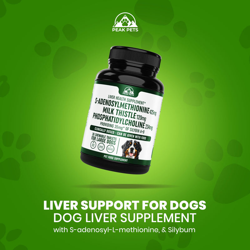 Liver Support Supplement for Large Dogs with Silymarin (Same & Silybin) S-Adenosyl-L-methionine (SAM-e) & Silybum (Milk Thistle) Dog Liver Supplement - 3rd Party Tested, Non GMO - 30 Chewable Tablets Large Dogs (Over 35 lbs)