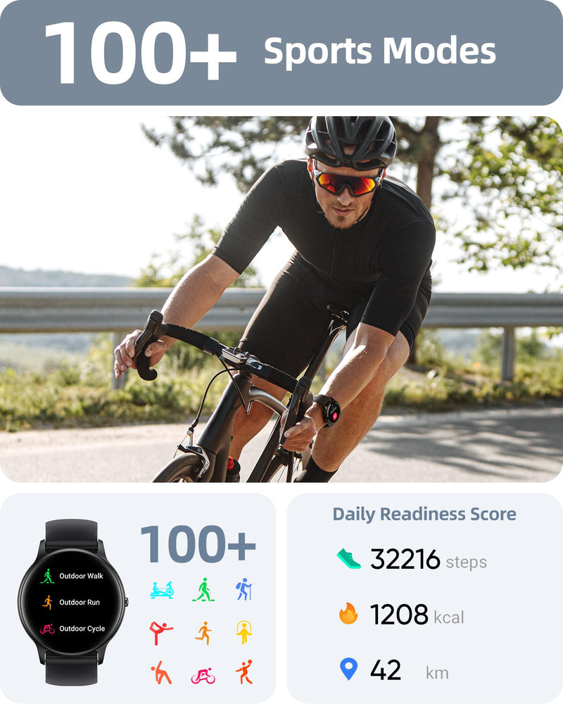 Parsonver Smart Watch for Men Women(Answer/Make Calls), HD Screen Fitness Tracker IP68 Waterproof 100+ Sport Modes, Heart Rate Sleep Monitor, Pedometer, Smartwatch for Android Phones/iPhone Compatible Black