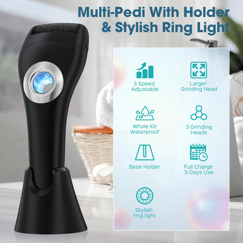 Callus Remover for Feet Foot Scrubber - 3 Speeds & with Holder, Portable Pedicure Tools Kit Foot File Callus Remover, Waterproof Professional Pedicure Tool Foot Care for Deadskin Hard Cracked Dry Skin - BeesActive Australia