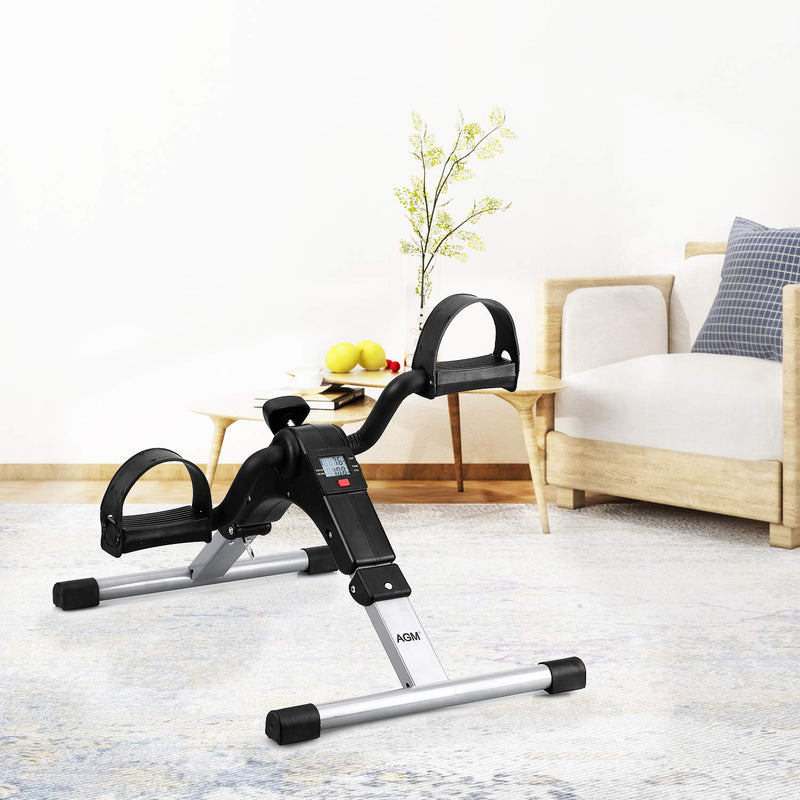 Folding Pedal Exerciser, Mini Under Desk Bike - Portable Foot Hand Cycle Peddler Machine Bicycle Exerciser for Arm Leg While Sitting Silver