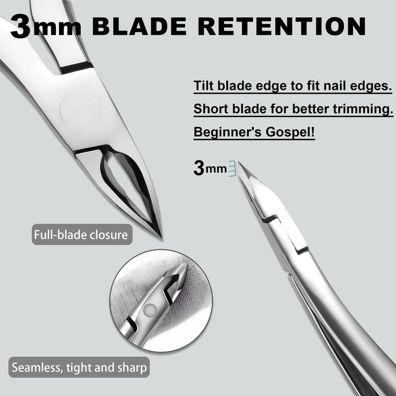 Cuticle Nippers, Professional Accurate Fast Sharp Small Jaw Cuticle Cutters, Nail Cuticle Cutting Pliers, Nail Dead Skin Remover Tool,Stainless Steel Cuticle Trimmer, Silver, Jaw 3mm Jaw-3mm Blade