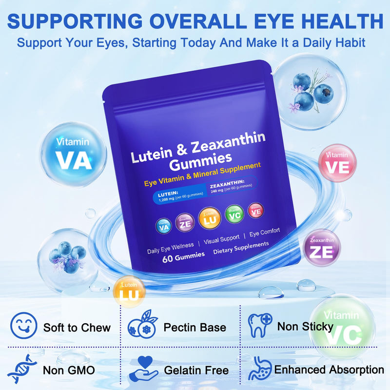 Lutein Gummies with Zeaxanthin, Eye Health Supplement with 40mg Lutein & 8mg Zeaxanthin, Enriched with Vitamins A C E, Daily Vision Support Chewable Gummies, Berry Flavor, 60 Count
