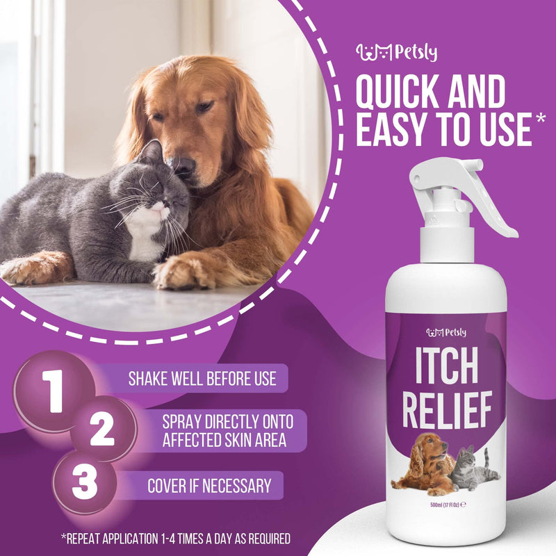Petsly Medicated Itch Relief Spray for Dogs & Cats with Aloe Vera – 500ml – Antibacterial, Antifungal & Fast-Absorbing, Trusted No-Sting Formula for Skin, Paws & Ears – PETA Approved – Made in Germany