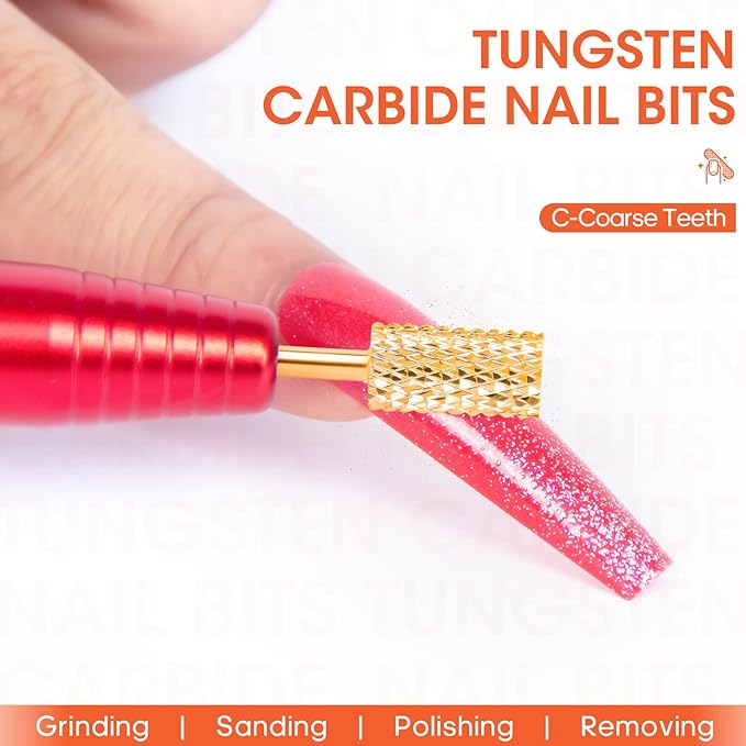 Ranrose 3/32 Inch Nail Bit for Nail Drill Nail Art Tungsten Steel Polishing Head Gold Carbide Coarse Grit Nail Drill Bit Manicure Pedicure Home Salon - BeesActive Australia