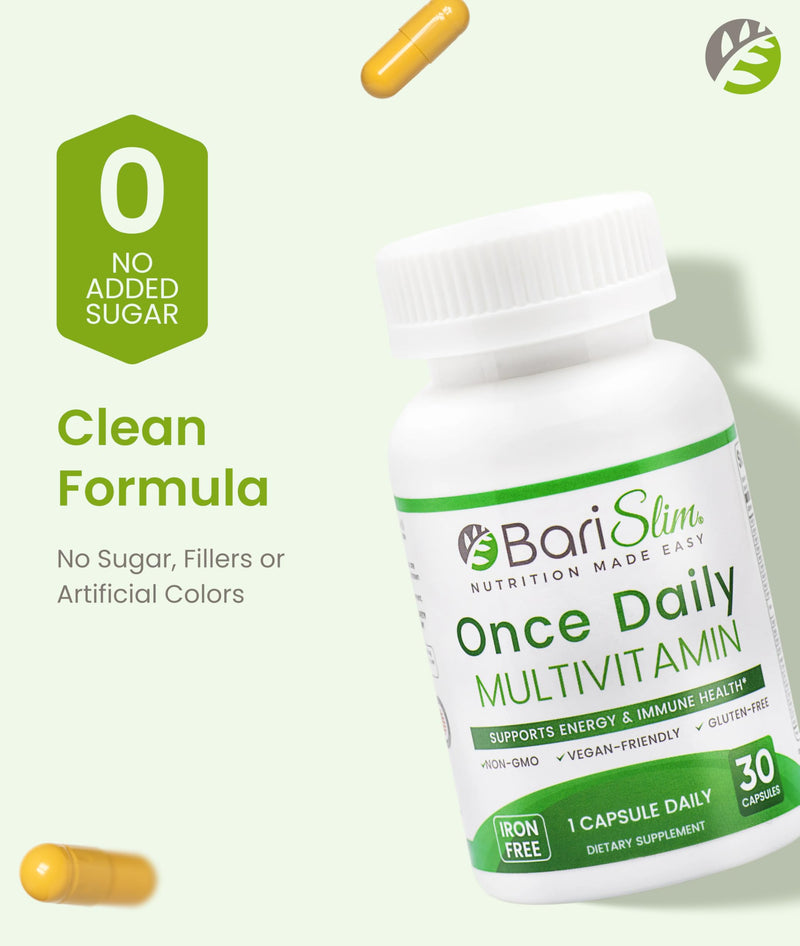 BariSlim Once Daily Bariatric Multivitamin Capsule - Iron-Free Formula - Bariatric Vitamin and Supplement for Post Surgery, Including Gastric Bypass and Gastric Sleeve | 30-Day Supply 30 Count (Pack of 1)