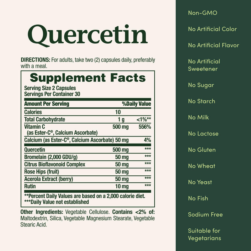 Nature's Bounty Quercetin 500mg, 60 Count 60 Count (Pack of 1)