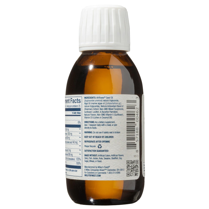 Wiley's Finest CatchFree Omega, Vegan & Plant-Powered, 4.23 oz | Brain and Heart Support, Omega-3 Liquid Support, Plant-Based Algae Oil, Includes Vitamins K2 and D3, Tropical Mango Flavored