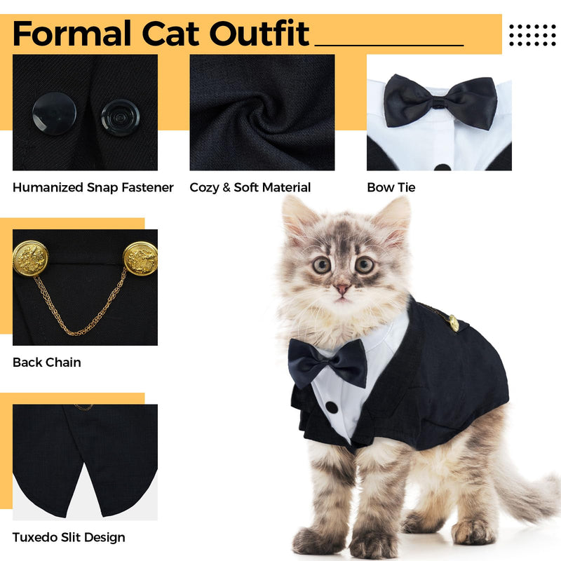 DENTRUN Cat Tuxedo Outfit, Sphynx Cat Costume Formal Suit with Bow Tie, Stylish Cat Shirt Fashion Apparel Fancy Clothes, Kitten Formal Attire Wedding Onesie Costume for Cats Only Large Black - BeesActive Australia
