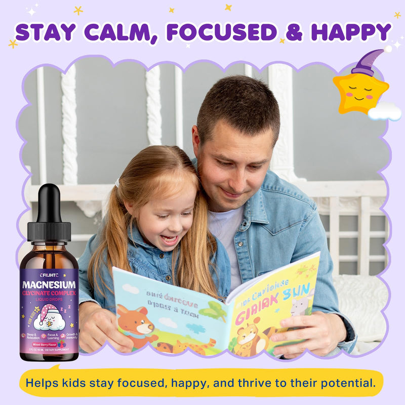 2 Pack Magnesium Glycinate Liquid for Kids - Magnesium Bisglycinate Drops with L-Theanine, Chamomile & Vitamin B6, B12, C, D3 for Sleep, Relaxation, Immune Support, Calm & Focus - 4 Fl Oz, Mixed Berry 2 Fl Oz (Pack of 2)