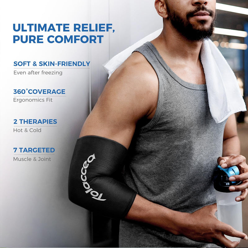 Elbow and Knee Ice Pack - Cold Ice Sleeve with Reusable Gel & Cold Therapy Compression for Knee, Shin Splints, Calf Strain, Flexible Ice Pack for Tennis Elbow, Tendinitis (Medium (Pack of 1), Black) Medium - BeesActive Australia