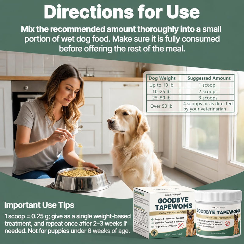 Goodbye Tαpew0ɾms, Tαpew0ɾm Treatment for Dogs & Puppies 6 Weeks+, Fast Acting Formula, Supports Internal Cleanse, Digestive Comfort, Vitality & Energy, Gentle & Easy-to-Mix Powder