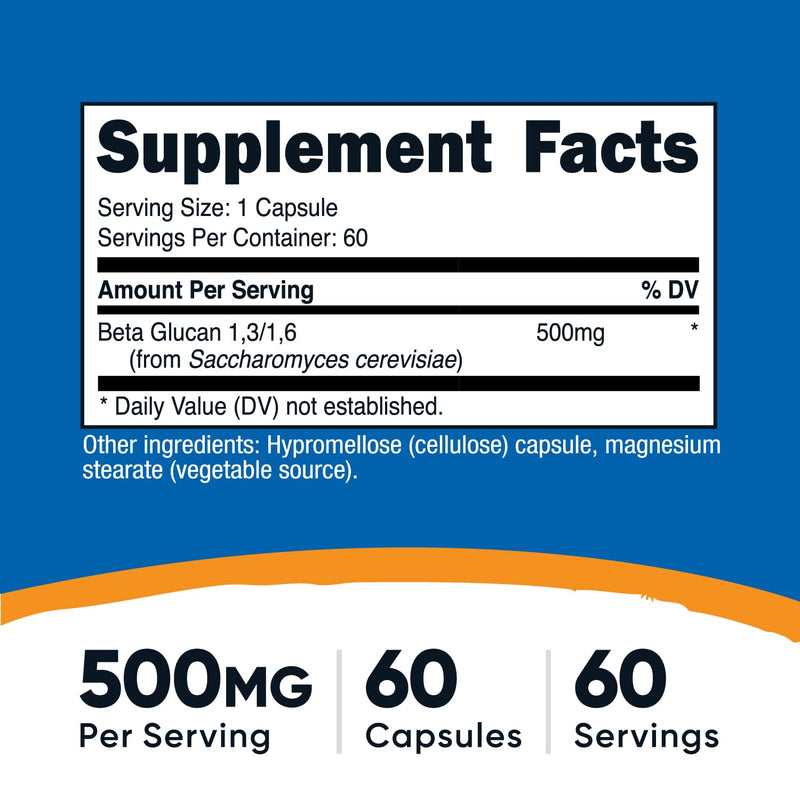 Nutricost Beta Glucan 500mg 1,3/1,6 D-Glucan, 60 Vegetarian Capsules - Gluten Free, Non-GMO (Pack of 3) 60 Count (Pack of 3)