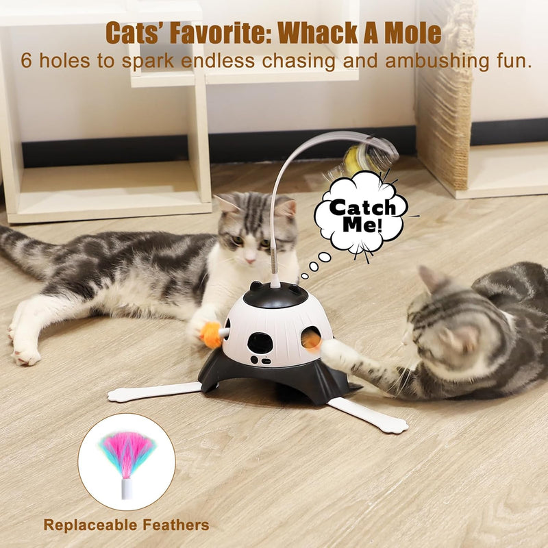 3-in-1 Automatic Cat Toys for Indoor Cats, Fluttering Butterfly, Whack a Mole, Rotating Feather Wand, USB Rechargeable Interactive Feather Toys for All Breeds (Black) Black - BeesActive Australia