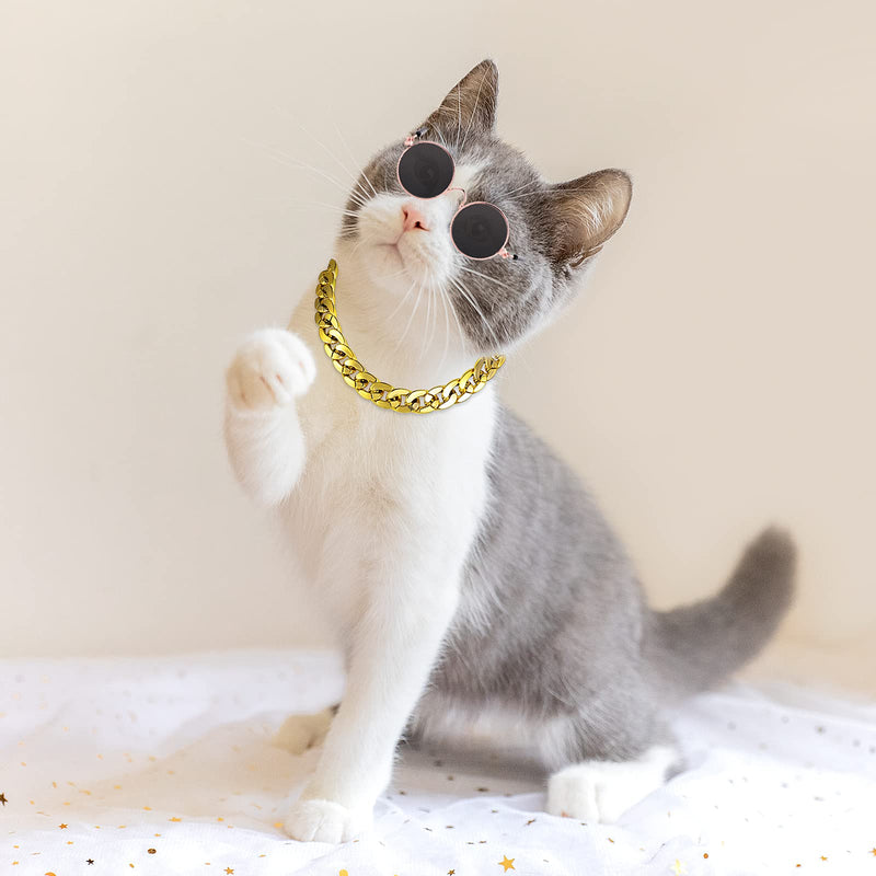 Molain Cat Sunglasses Gold Chain Costume Decorations UV Protection Classic Retro Puppy Retro Sunglasses Faux Photo Props 1 Black Sunglasses+1 Gold Chain - BeesActive Australia