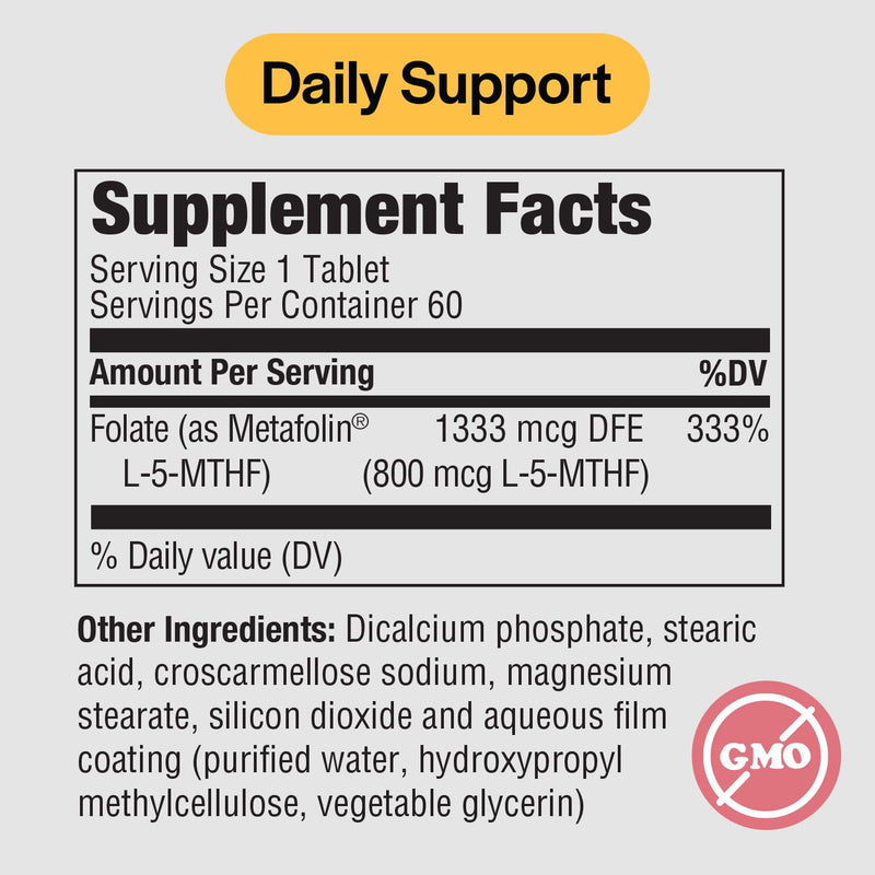 PureFormulas Methylfolate 800 mcg – Active B9 (5-MTHF) for Cardiovascular, Nerve & Mood Health, Non-GMO Vegetarian Tablets, 60 Count 60 Count (Pack of 1)