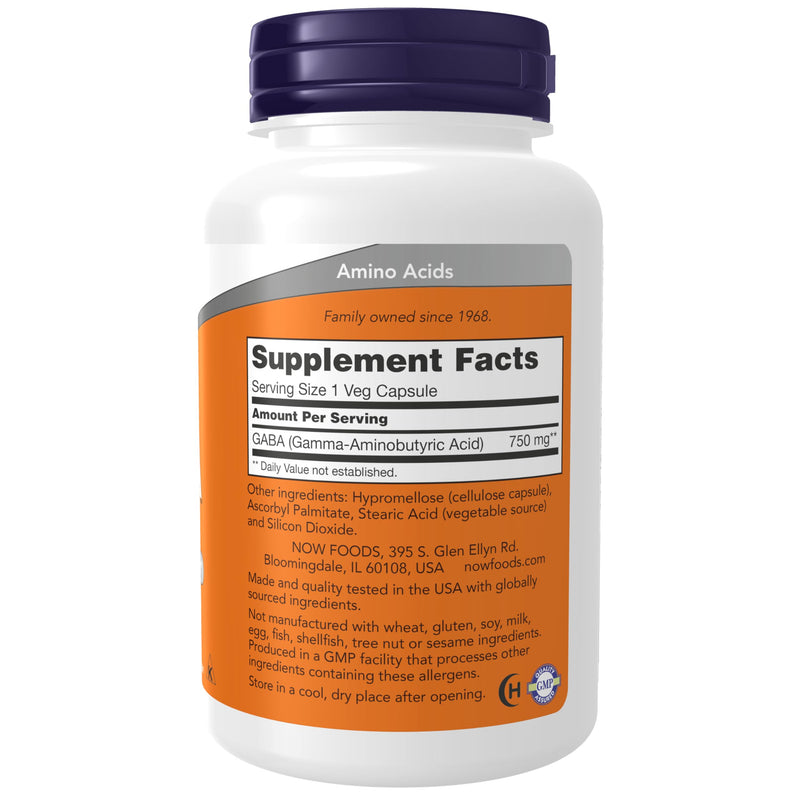 NOW Foods Supplements,GABA (Gamma-Aminobutyric Acid) 750mg,Neurotransmitter Support*,100 Veg Capsules,(Pack of 2) 100 Count (Pack of 2)