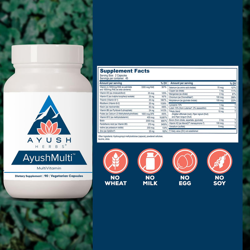 Ayush Herbs Ayush Multi, Multi Vitamin Capsules, 90 Servings | Multivitamin with Iodine & Zinc for Men & Women, Daily Vitamin & Mineral Support for Adults