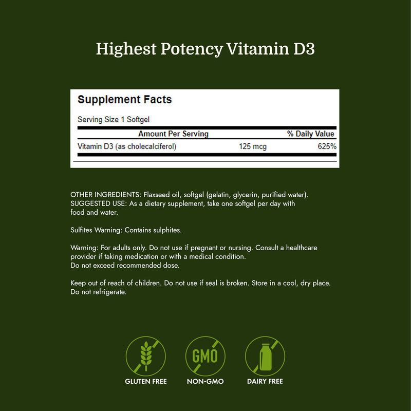 Swanson Vitamin D3 5,000 IU, 125 mcg Cholecalciferol, 250 Softgels | For Sun-Deprived Adults Seeking Bone, Immune, and Heart Support, 125 mcg Cholecalciferol, the Active Vitamin D3 250 Count (Pack of 1)