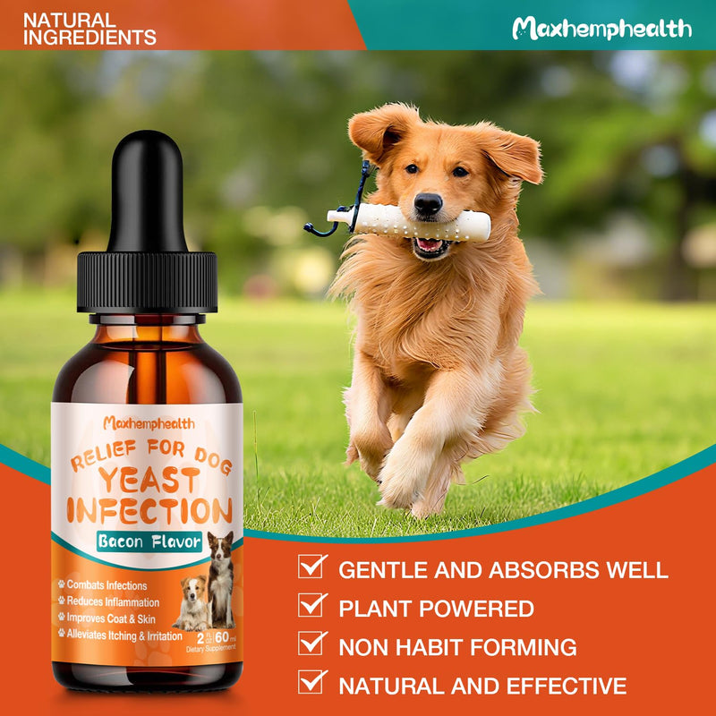 Yeast Infection Treatment for Dogs - Natural Yeast Relief for Dogs - Anti-Yeast Drops for Itchy Ears, Paws & Skin Allergy Relief, Herbal Supplement for Dog, 2 FL OZ Bacon Flavor
