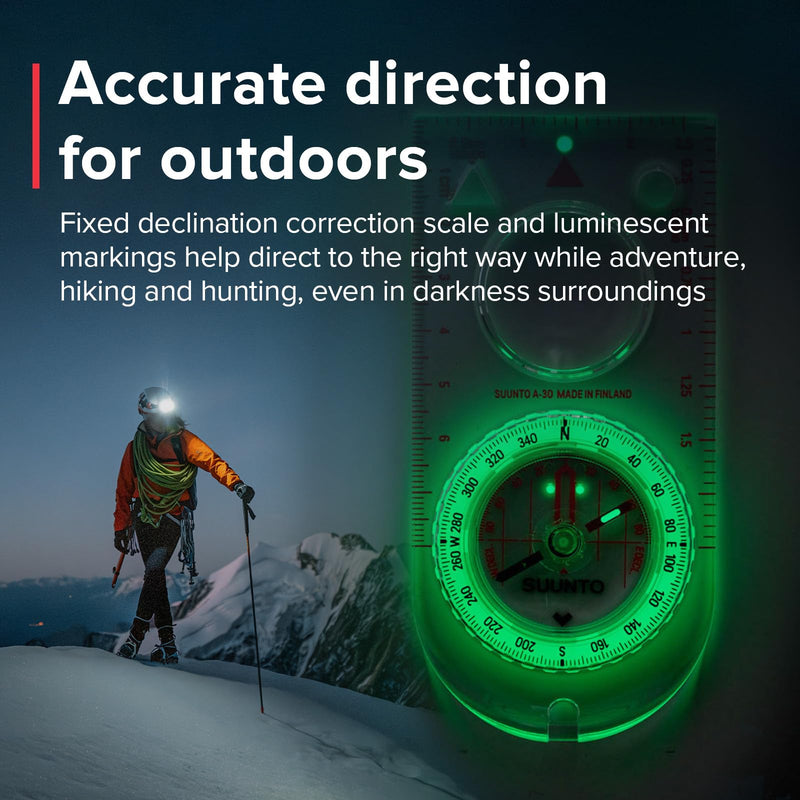 SUUNTO A-30 Compass: Compact, hiking compass with luminous markings in low light Northern Hemisphere USGS UTM - BeesActive Australia