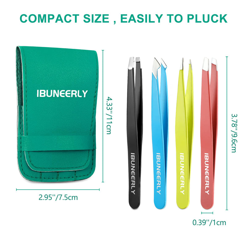 Tweezers Set, 4Pcs Tweezers for Women with Travel Case, Professional Stainless Steel Eyebrows Tweezers, Great Precision Tweezers for Ingrown Hair, Facial Hair, Splinter Removal (Multi-Color) Multi-color - BeesActive Australia