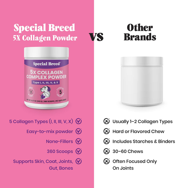 Premium 5X Collagen Powder for Dogs - Types I, II, III, V & X - Skin, Join, Gut & Coat Support - Collagen Powder with Bamboo & Vitamin C, 180 Scoops 8.57 oz 8.57 Ounce