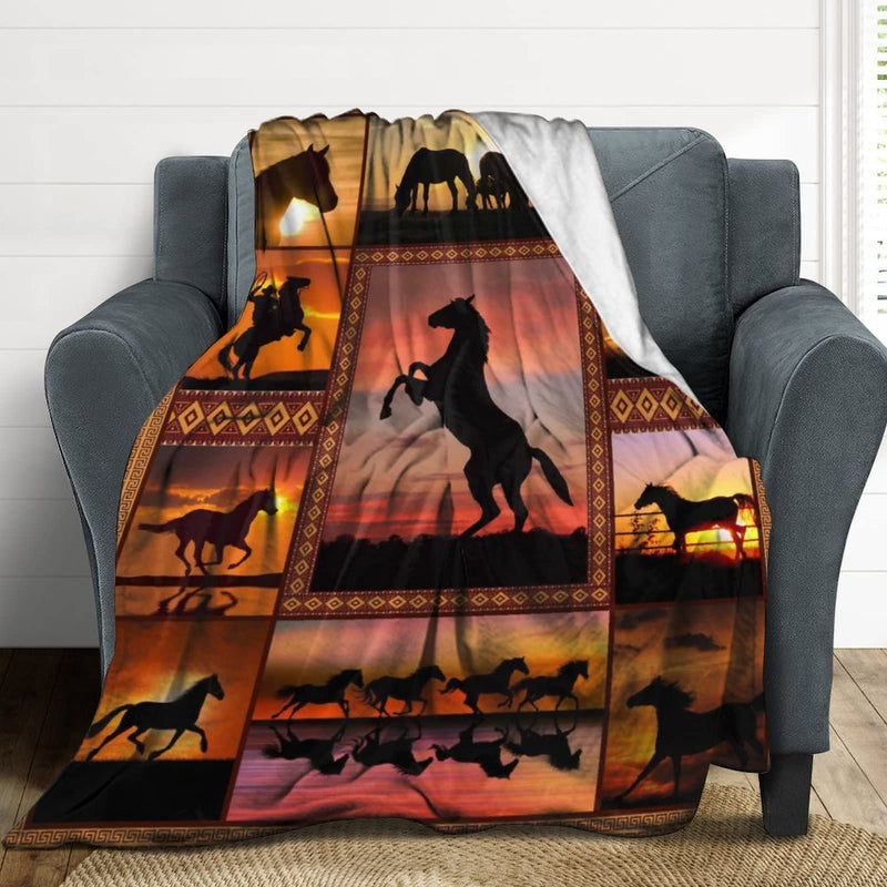 Horse Blanket Animal Print Throw Blanket, Soft Cozy Blanket Fleece Blanket Couch Blanket Bed Throw TV Blanket Horse Lovers Gifts for Girls Women Men - 40"x50"(Child) 40"x50" - BeesActive Australia
