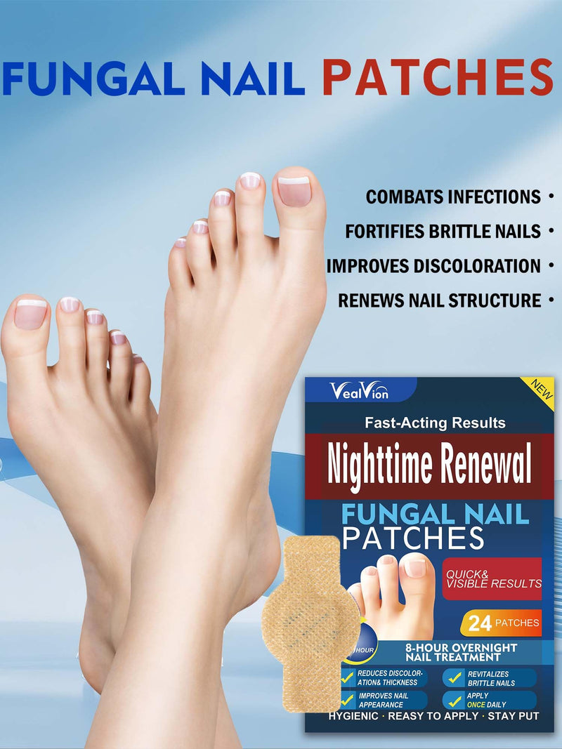Nail Patches Toenail Treatment Extra Strength 8-Hour Overnight Nail Fast Acting Repair Effortless Hydrogel Nail Care and Repair for Damaged Nails Overnight Renewal for Men and Women (24, Medium)