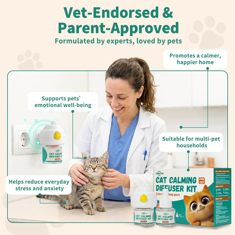 60-Day Cat Calming Diffuser with Pheromones – Cat Pheromone Diffuser for Cats, Helps Reduce Stress, Anxiety, Scratching & Urine Marking, Calming Diffuser for Cats with 2 Refills