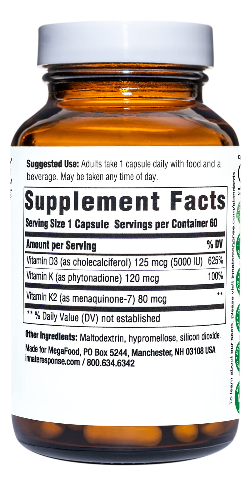 Innate Response Formulas Vitamin D3 5000 IU, 60 Capsules | Immune Support, Bone Health & Hormone Production, Blend of Vitamin D3 K2 & K1, 125 mcg, Vegetarian, 60 Servings