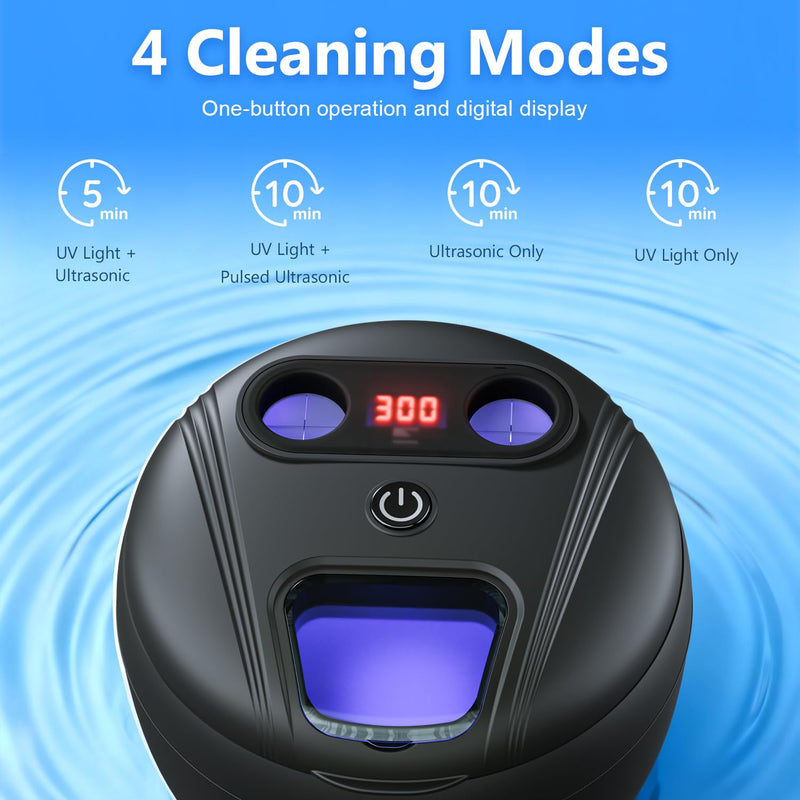 Dental Ultrasonic Retainer Cleaner Machine - Dental Cleaning Pod for Denture, Mouth Guard, Aligner, Night Guard, Braces, Toothbrush Heads, Jewelry, 45kHz Sonic Cleaner with Digital Timer & 200ML Black