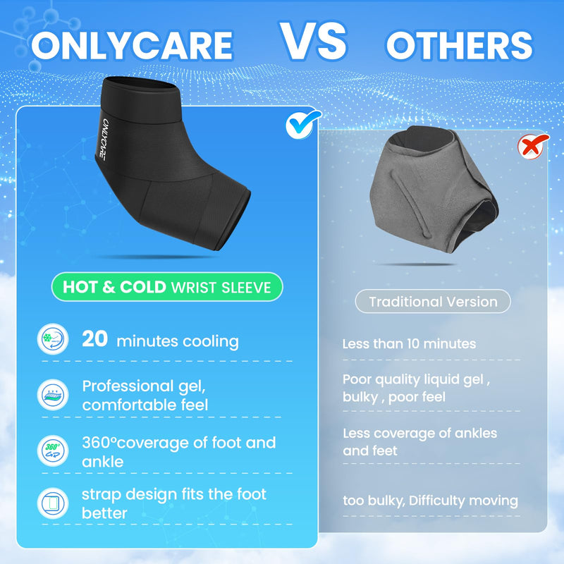 ONLYCARE Ankle Ice Pack Wrap for Swelling, Upgraded Gel Ice Pack Reusable, Hot Cold Therapy, Cold Pack for Sprained Ankle Injuries, Achilles Tendonitis, Plantar Fasciitis Black