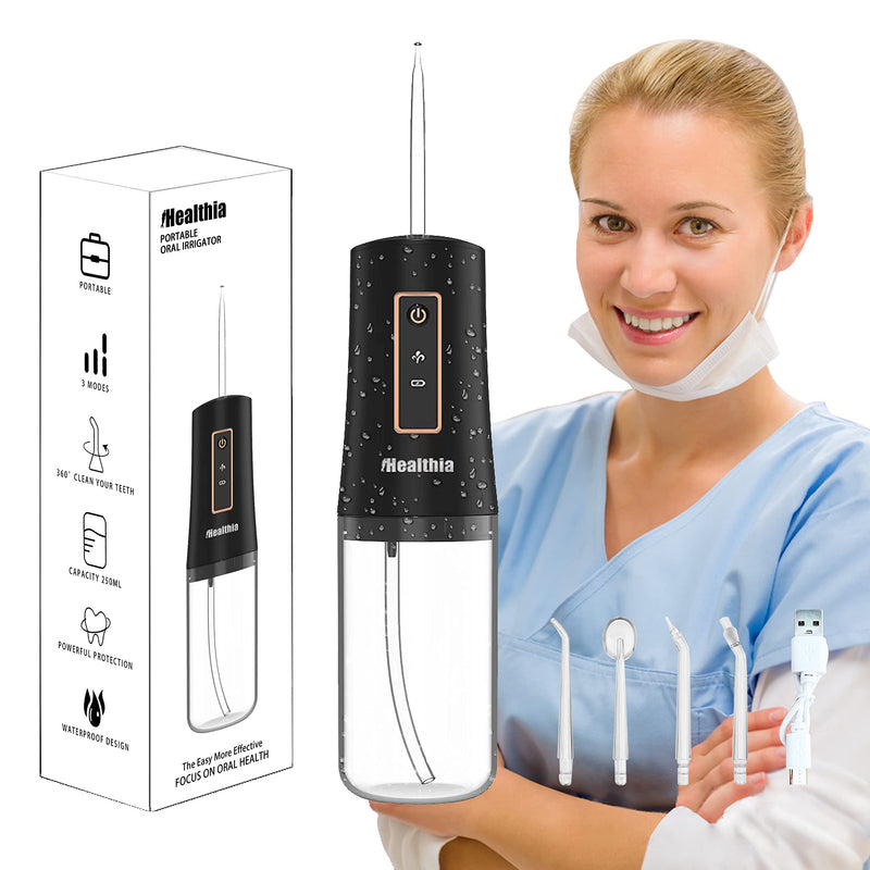 iHealthia-Water-Flosser-Teeth-Oral-Irrigator,Rechargeable-Waterproof,Portable Cordless,Water flossers, 3 Modes 4 Nozzles, for Home&Travel Elegant Black - BeesActive Australia