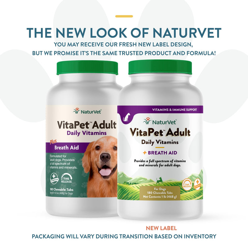 NaturVet - VitaPet Adult Daily Vitamins for Dogs - Plus Breath Aid - Provides a Full Spectrum of Vitamins & Minerals - Enhanced with Omega-6 Fatty Acids (180 Time Release Chewable Tablet 180 Count - PawsPlanet Australia
