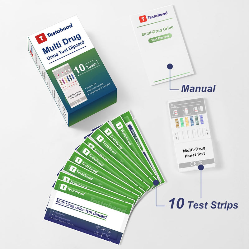 T TESTAHEAD Drug Test Kit 10 Pack, Home Drug Tests, 6 Panel Drug Test Urine, Tests for Marijuana (THC),COC,OPI 2000,AMP,BZO,MET 6 Panel-10 Pack - BeesActive Australia