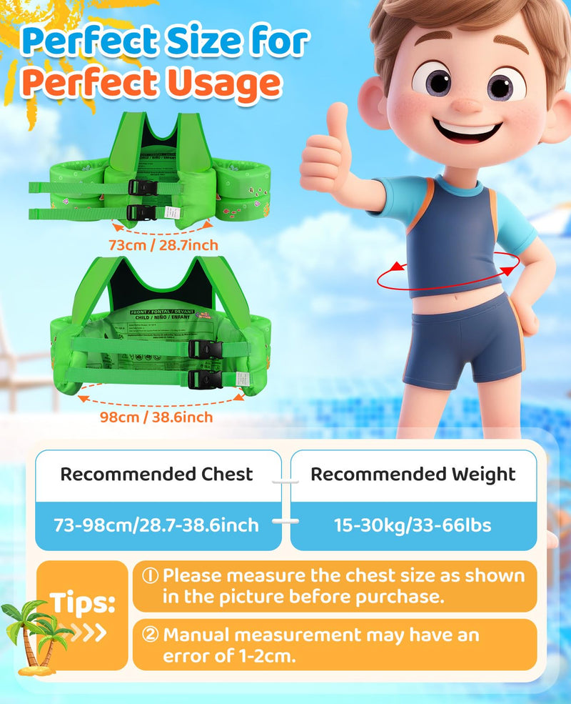HeySplash Swim Vest for Kids, Toddler Pool Floaties Fit 33-66 Lbs, Children Swimming Vest with Adjustable Strap, Swim Jacket Water Wing Arm Float, Puddle Beach Boat Jumper Boy Girl, Green Crab Y-33-66lbs Green - BeesActive Australia
