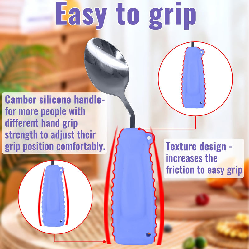 Adaptive Utensils Angled Spoon and Fork for Hand Tremors Parkinsons,Weighted Utensils with Non-Slip Easy Grip Handles for Independent Eating (1pcs Spoon+1pcs Fork=2 pcs,Purple,Right Hand) 1pcs Spoon+1pcs Fork=2 pcs,Purple,Right Hand - BeesActive Australia