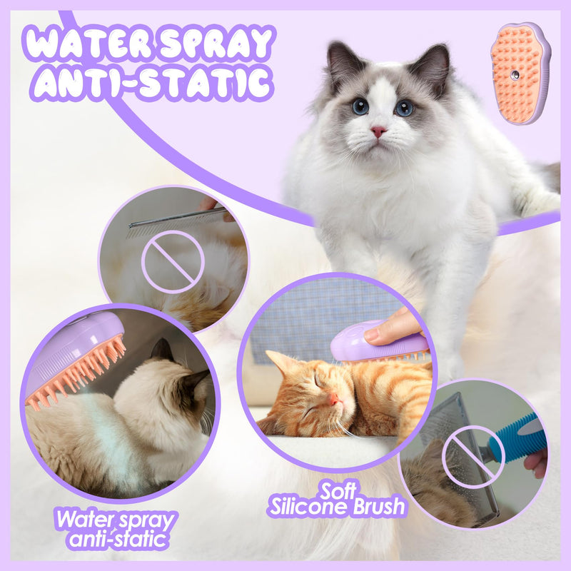 Pet Steam Brush for Cats and Dogs - Easy to Clean Grooming Tool for Pet Spa, Water Brush with Steam Technology - Perfect for Cat & Dog Hair Removal (N Purple) - BeesActive Australia