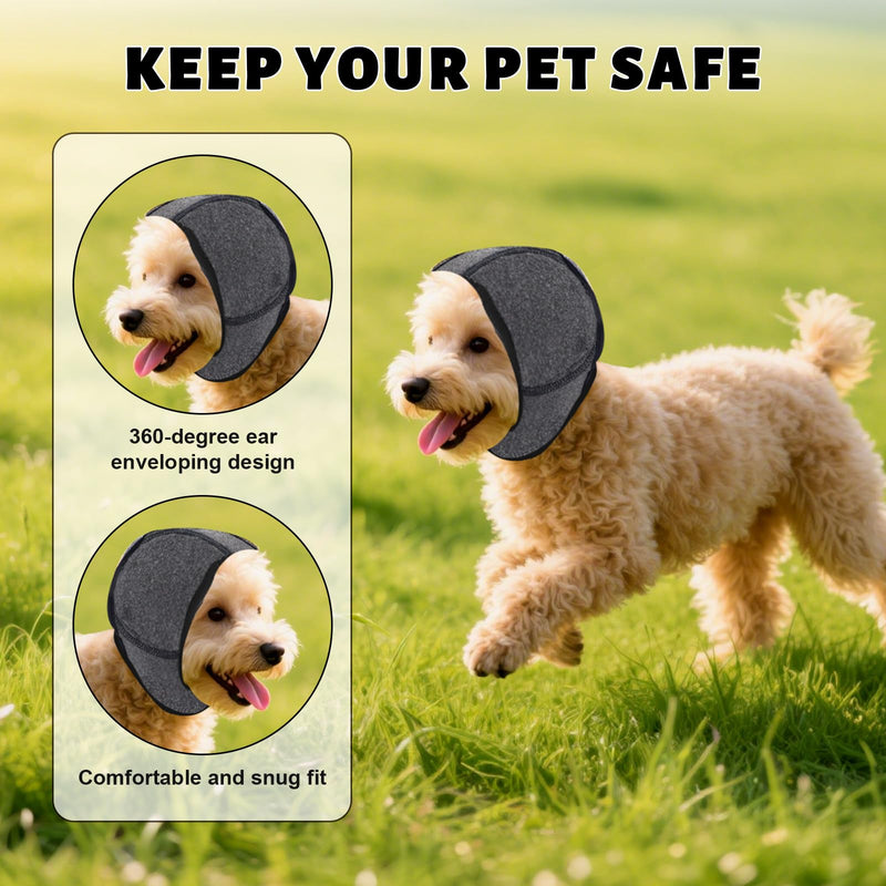 Dog Ear Covers, Dog Ear Muffs Noise Protection, Dogs Calming Hood,Adjustable Shower Cap Pet Ears, Dogs Ear Head Wrap Cups Shower Cap Pet Supplies for Bath Grooming (Grey, S) Grey